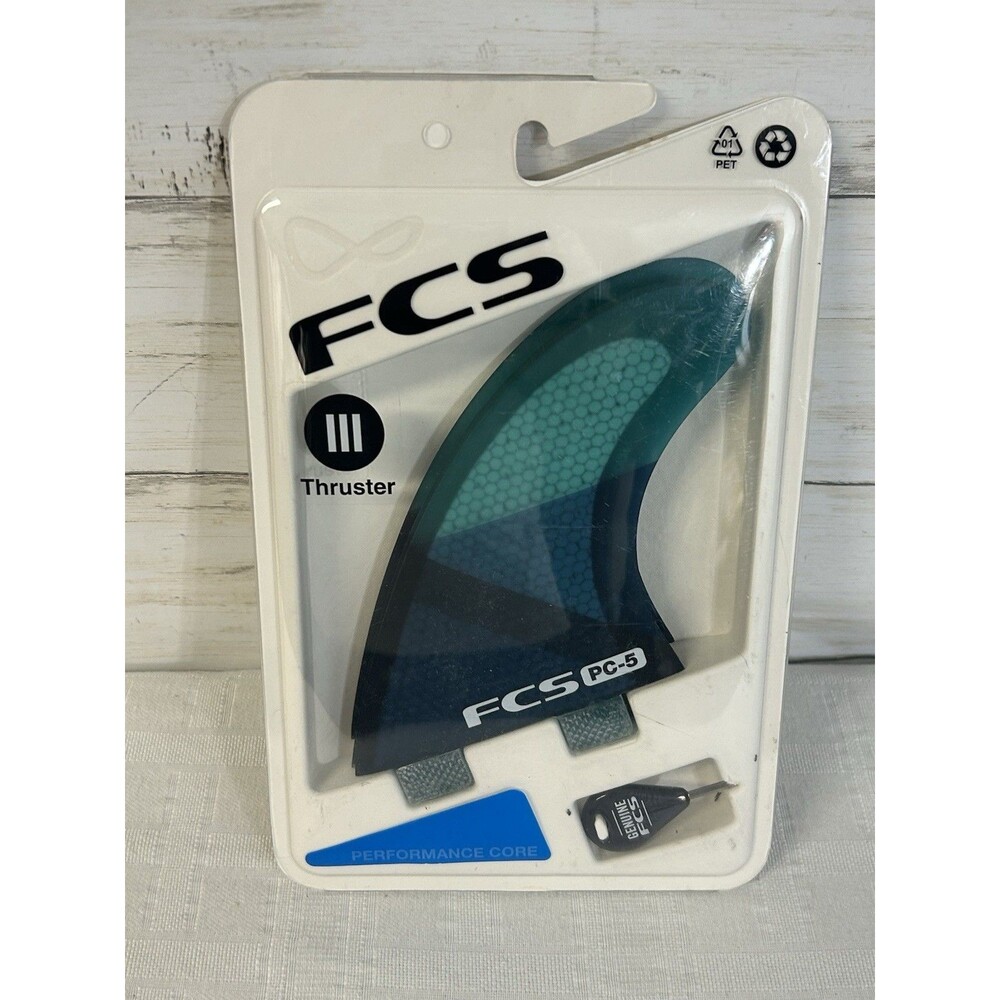 NEW! FCS THRUSTER III 3 PC-5 MF-2 PC Tri-Fin Set BLUE TEAL Surfboard Surf